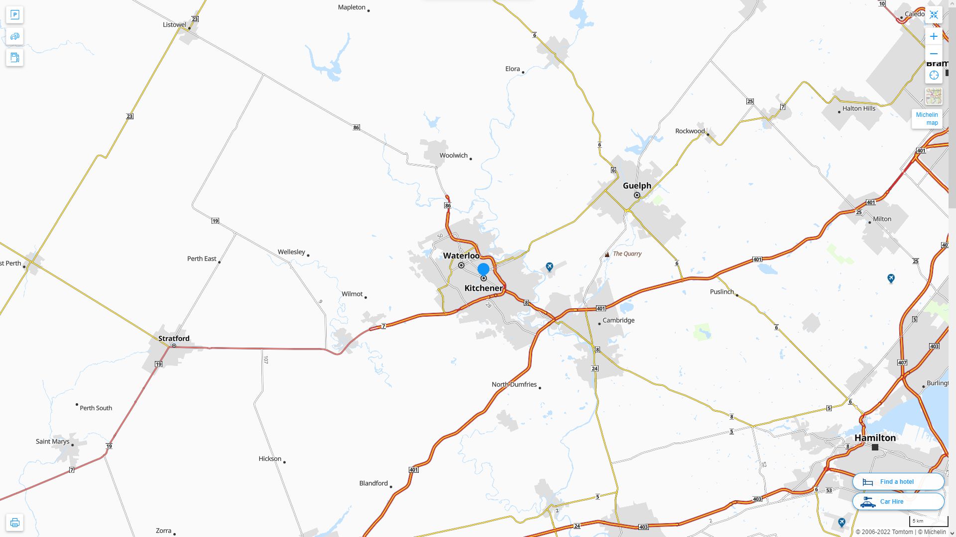 Kitchener Highway and Road Map